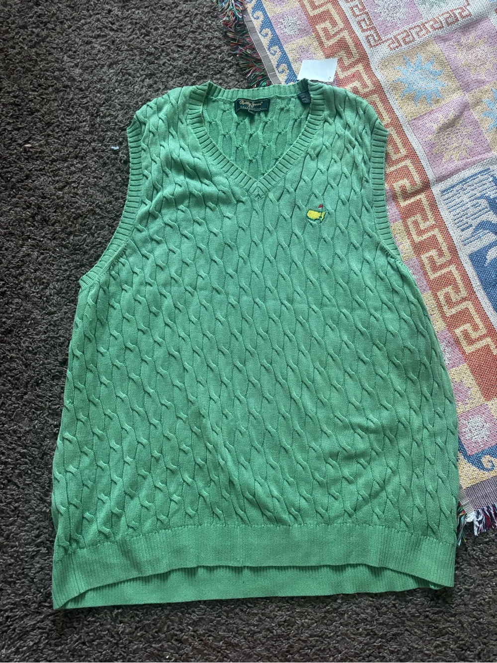 Bobby Jones Green Cable-Knit V-Neck Sweater Vest